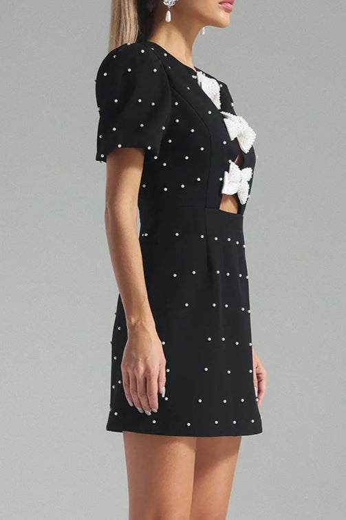 Black Bow Detail Paneled Mini Dress 5