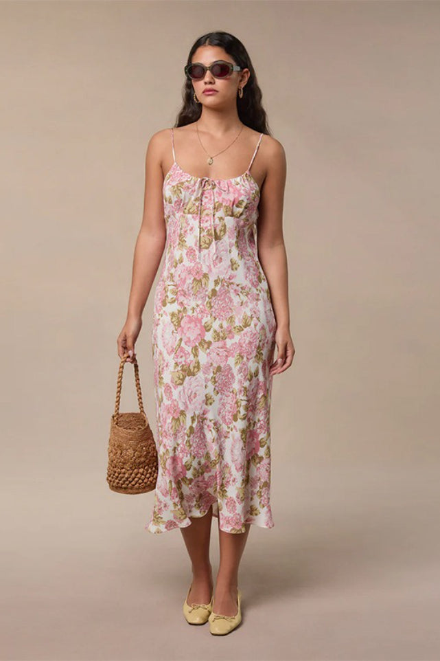 Spaghetti Strap Midi Slim Floral Dress