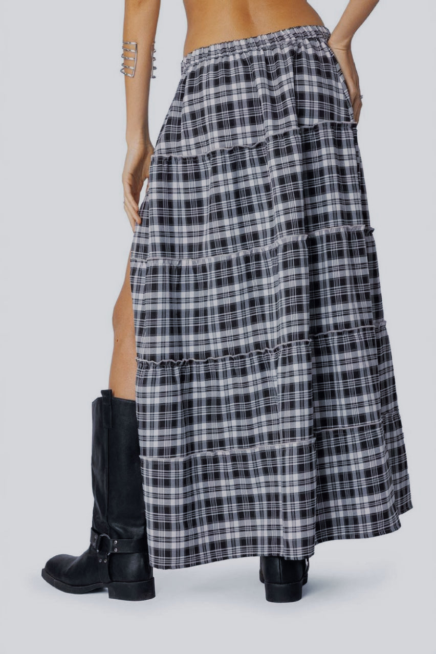 Colorblock Plaid A-Line Skirt