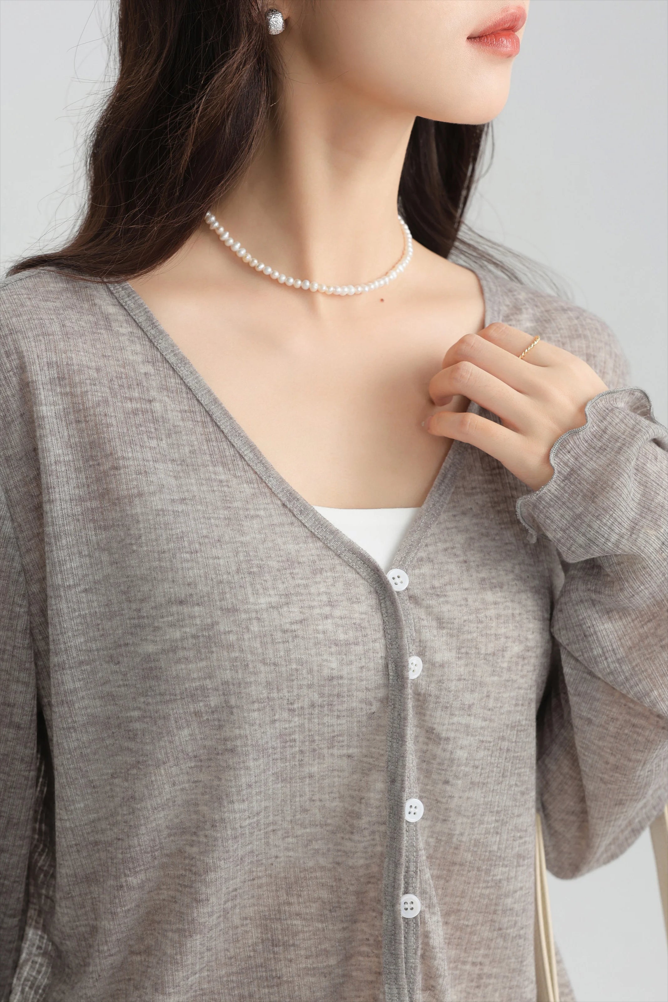 Tencel VNeck Cropped Cardigan