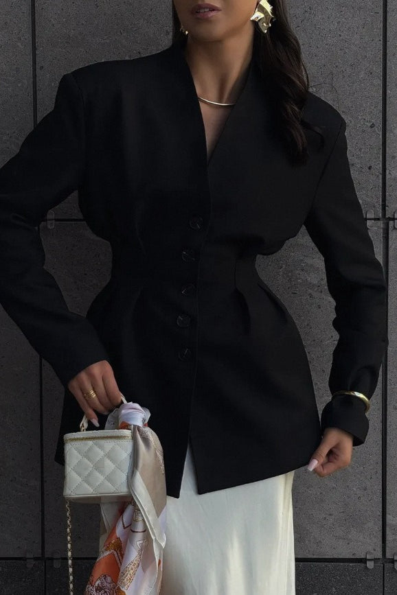 Elegant SingleButton Draped Blazer