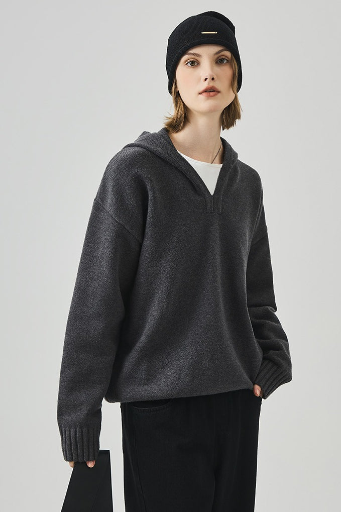 Slouchy VNeck Hooded Sweater