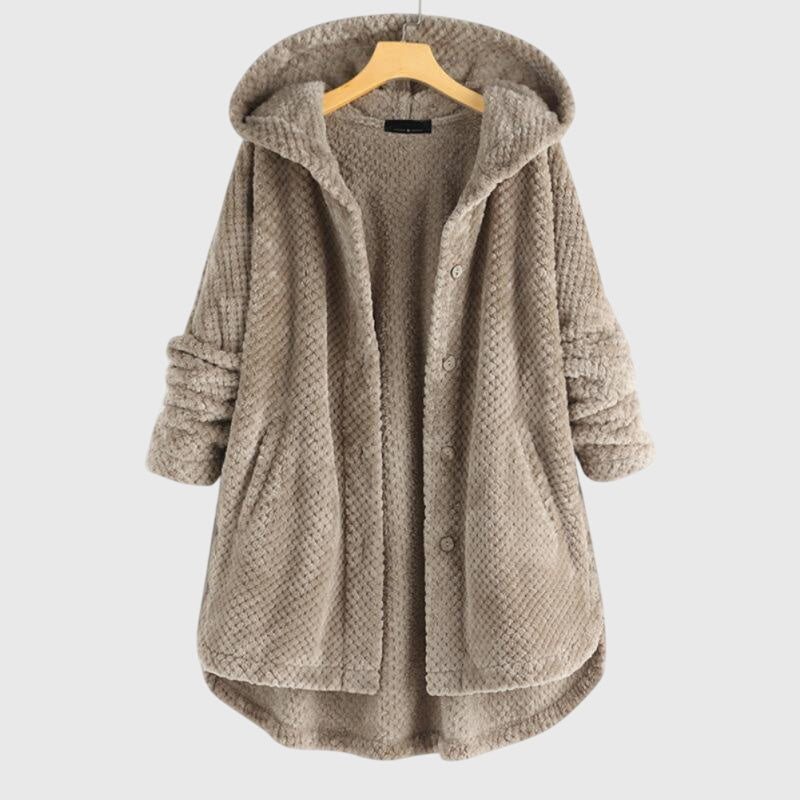 Hooded Fleece Button Front Long Sleeve High-Low Jacket