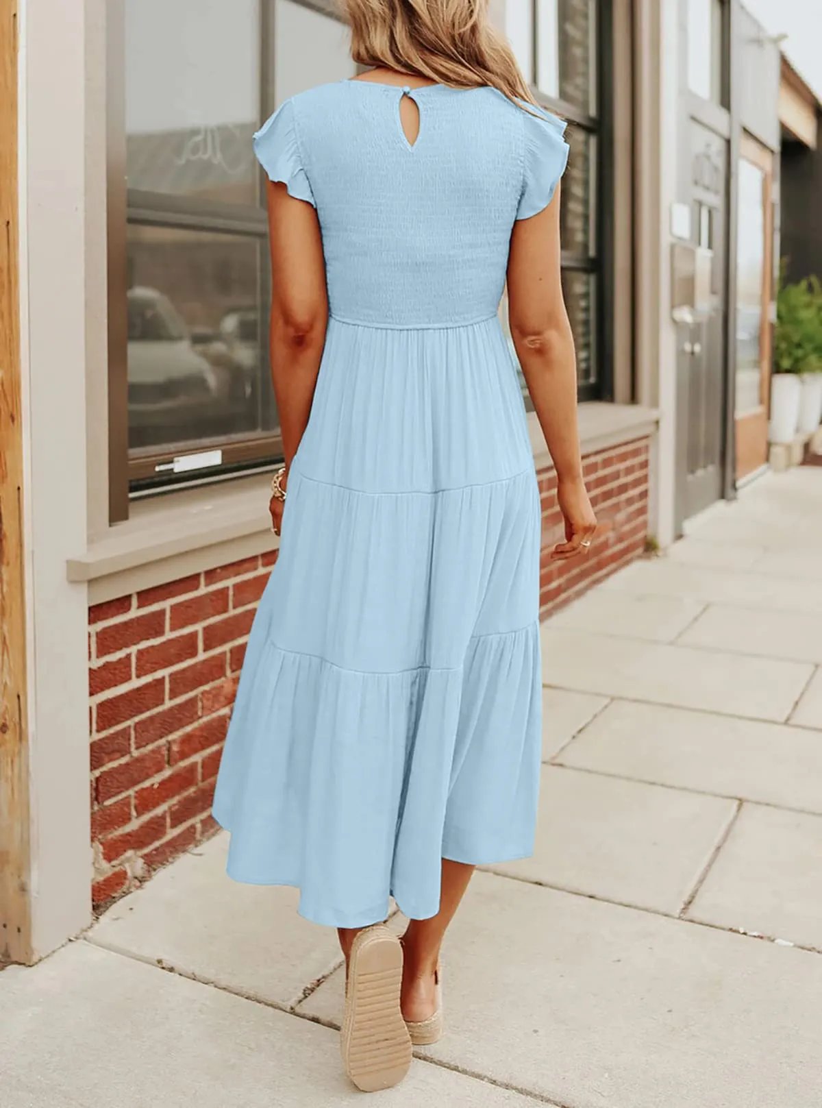 summer casual flowing short midi dress