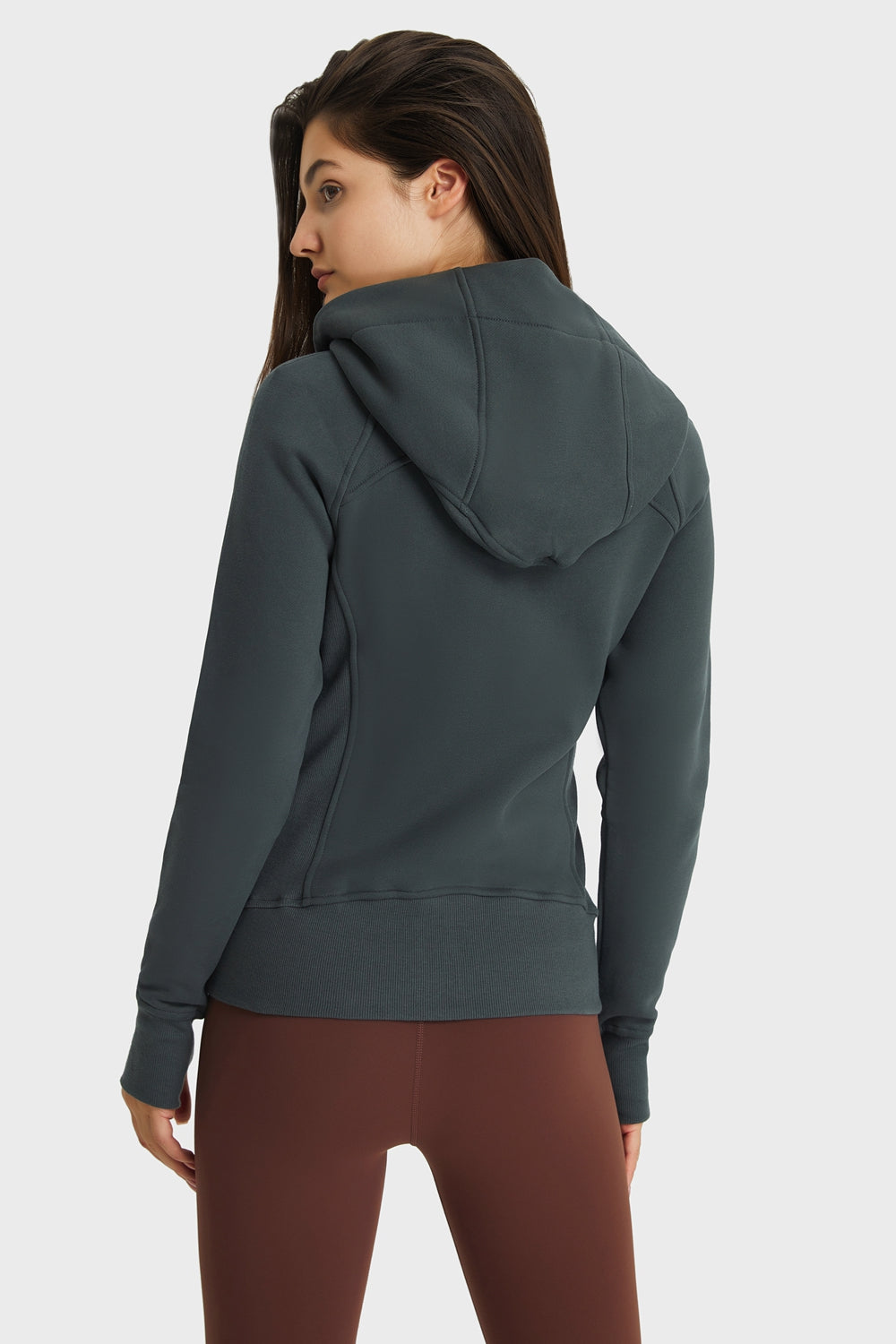 Zip Up Hooded Long Sleeve Thumbhole Fitted Sports Jacket