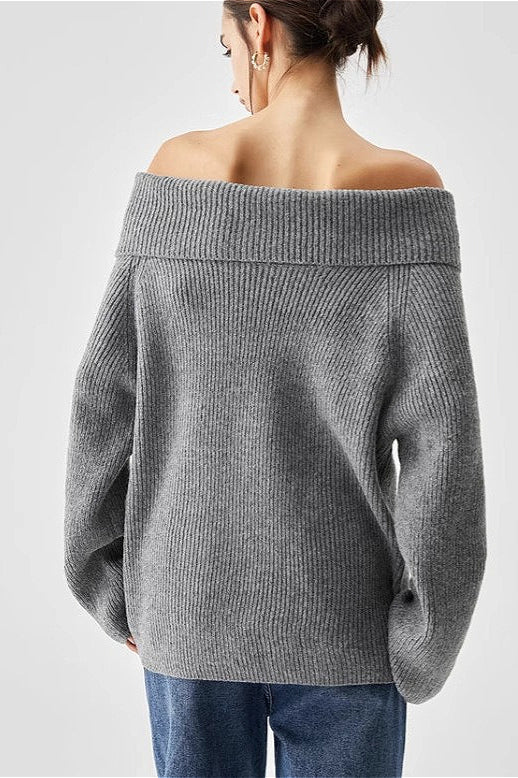 Off-Shoulder Solid Grey Sweater