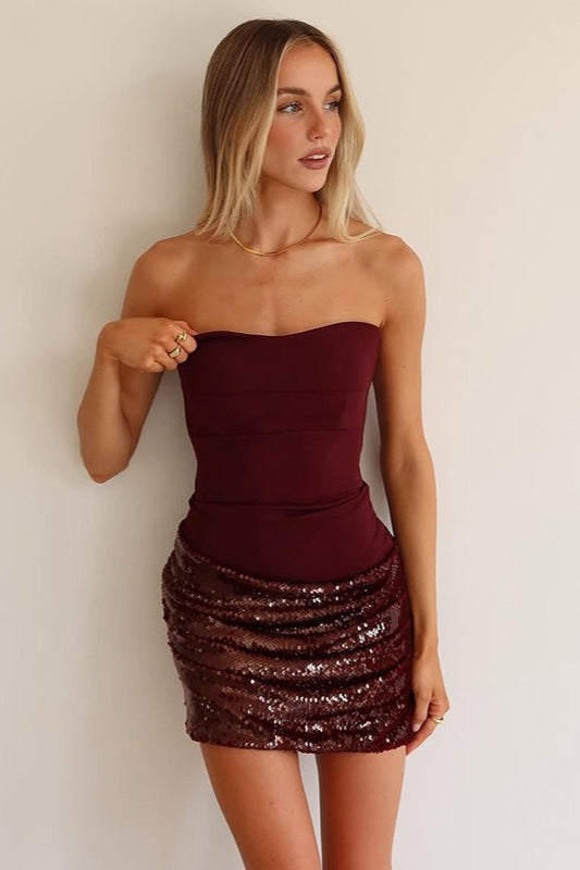Red Sequin Bustier Fitted Mini Dress 5
