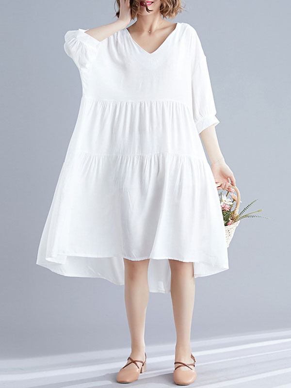 V-Neck Three-Quarter Sleeve Tiered Loose A-Line Midi Dress 5