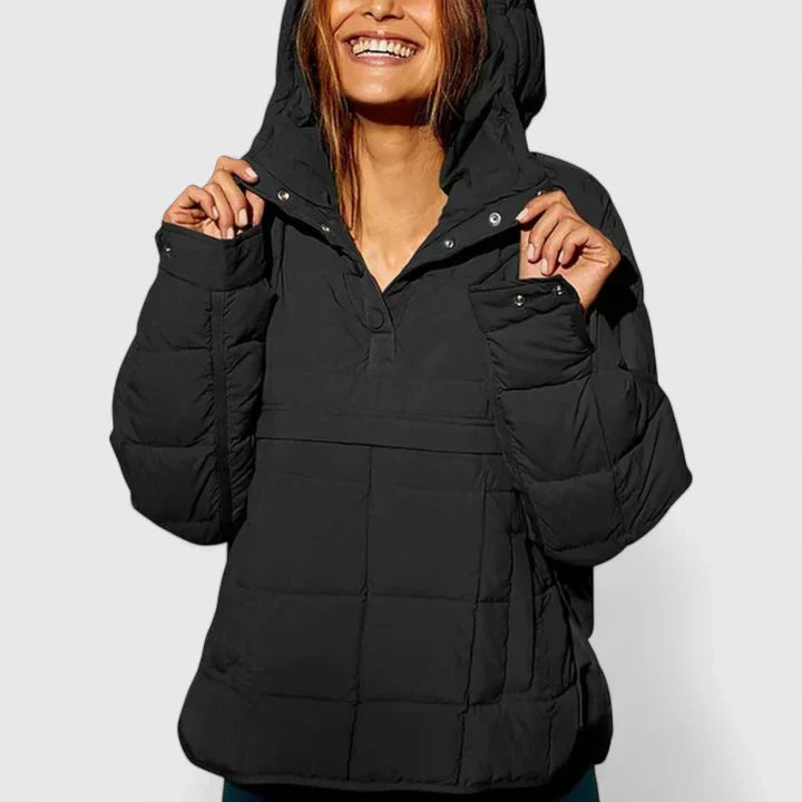 Stand Collar Quilted Half-Placket Pocket Pullover Jacket