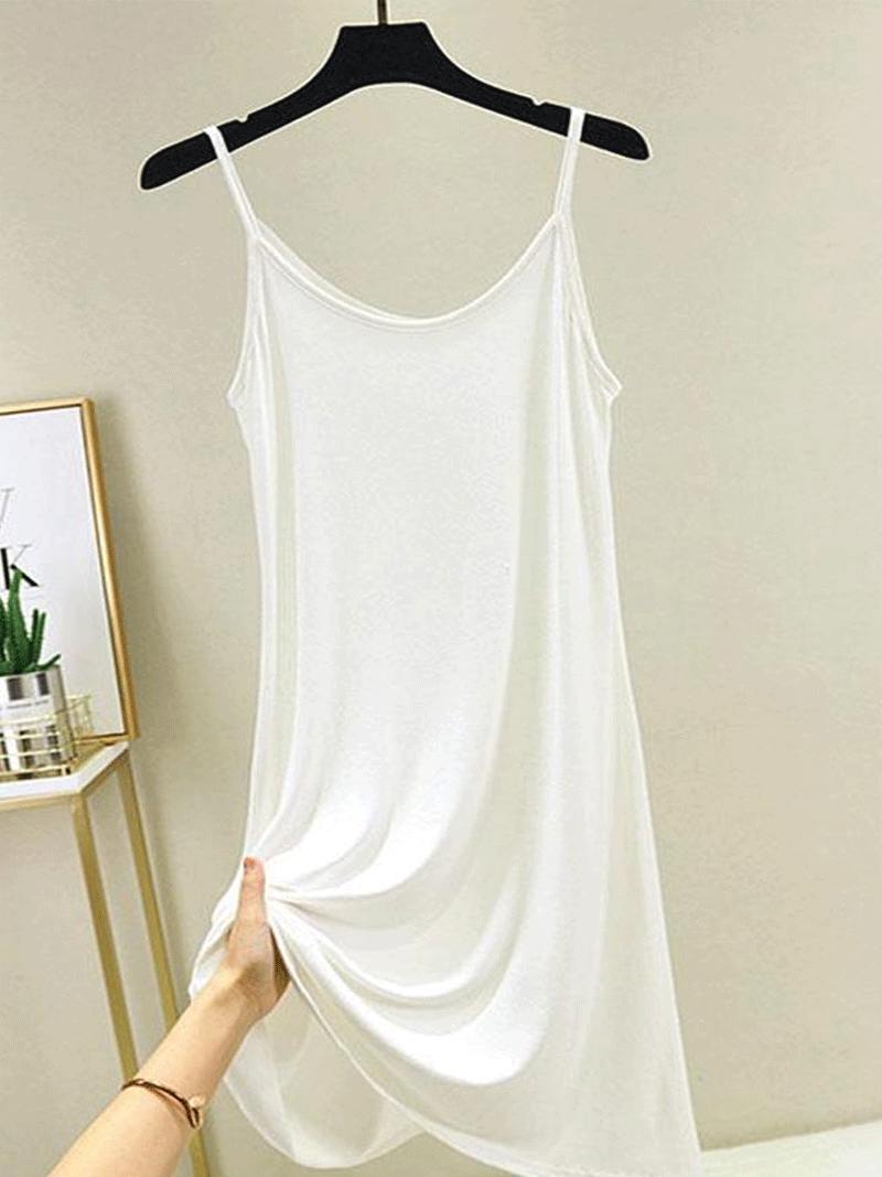 Scoop Neck Spaghetti Strap Modal Slip A-Line Midi Dress