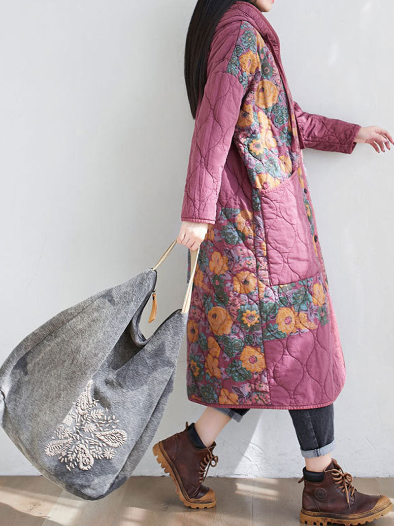 Hooded Floral Patchwork Quilted Longline Coat 5