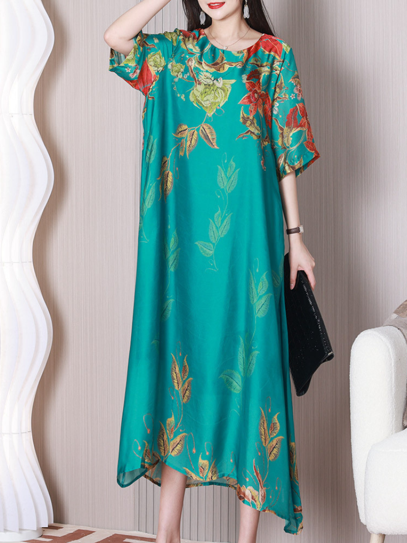 Round Neck Floral Flutter Sleeve Chiffon A-Line Maxi Dress 7