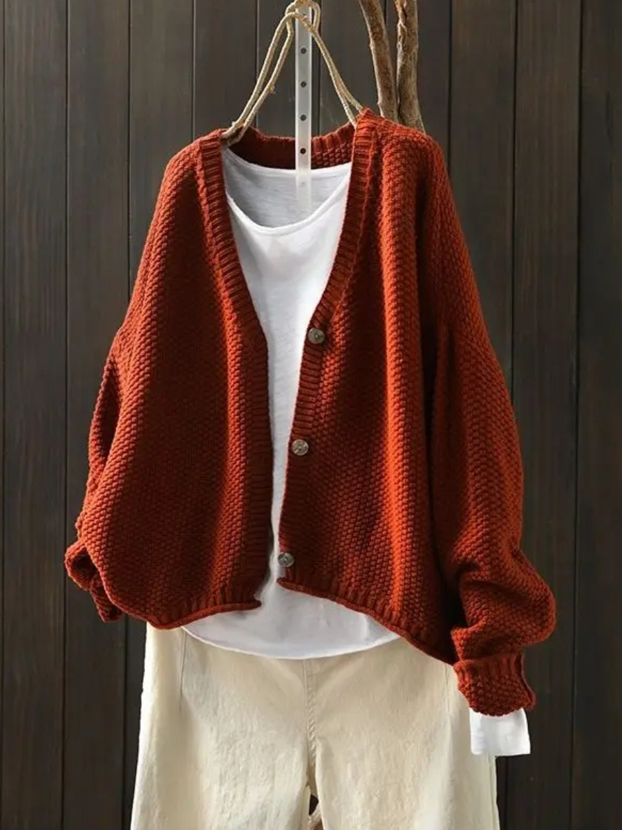 V-Neck Chunky Knit Button-Front Long Sleeve Pocket Cardigan 3