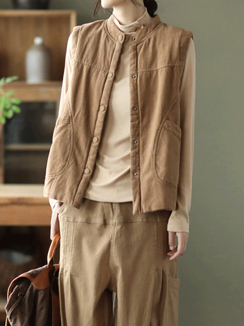 Stand Collar Button-Front Quilted Sleeveless Vest 8