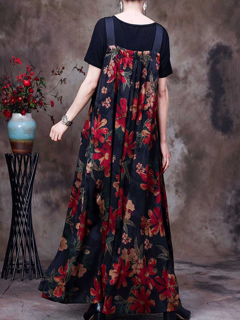 Always Glowing Printed Pleated Pocket Maxi Salopette Dress
