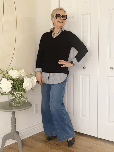 Vintage style sewn front wide leg jeans