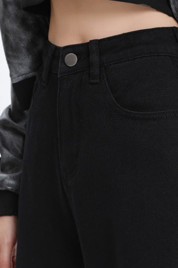 Casual Fleece Lined High Waist Straight Jeans