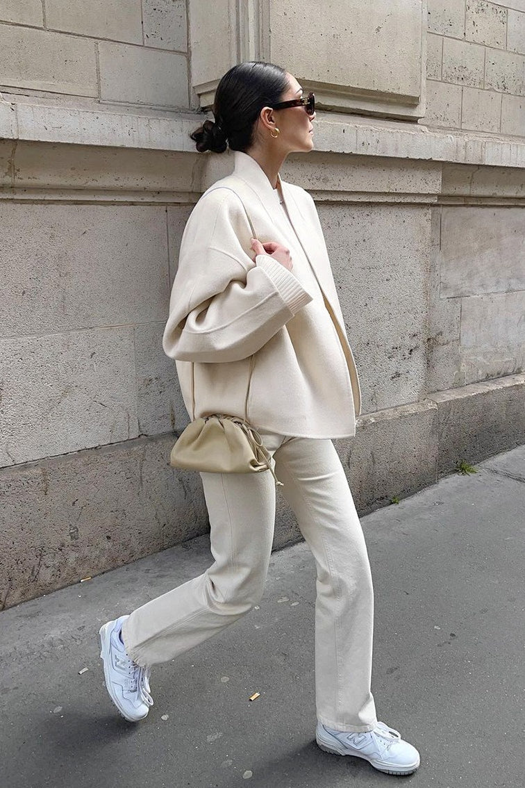 Oversized VNeck Wool Blend Coat