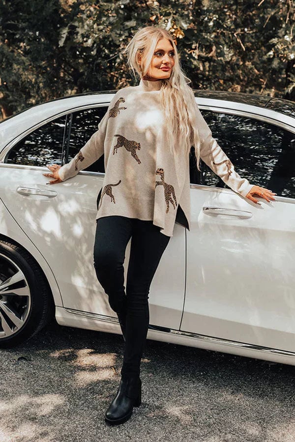 casual vintage tiger and leopard print long sleeve tops