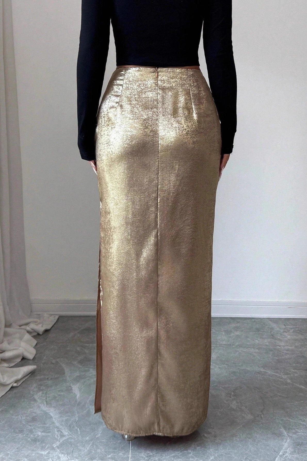 Metal Detail Ruched Bodycon Skirt
