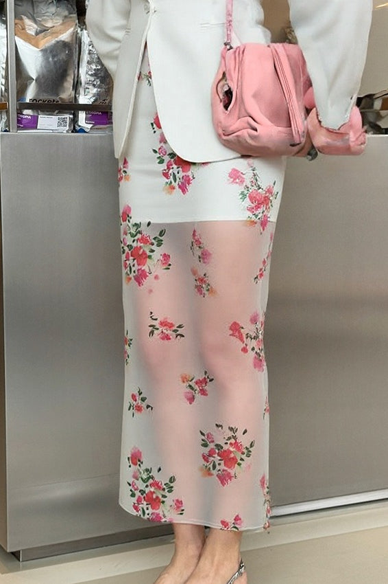High-Waist Floral Straight Skirt