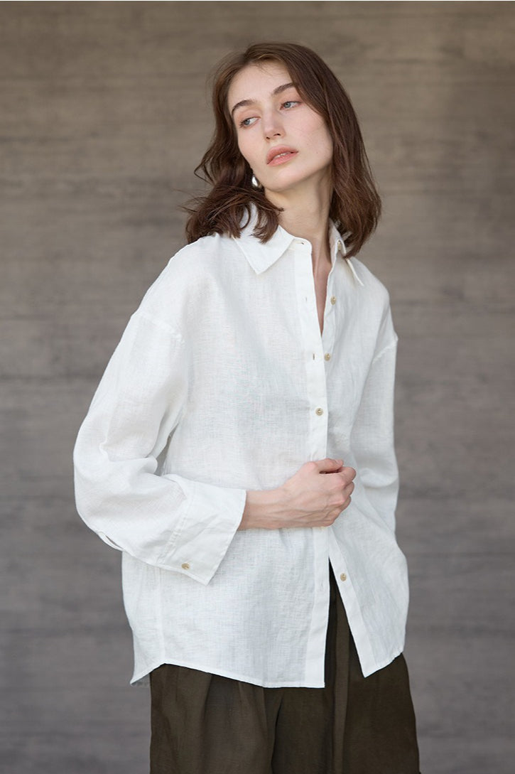 Linen Solid Button Down Blouse