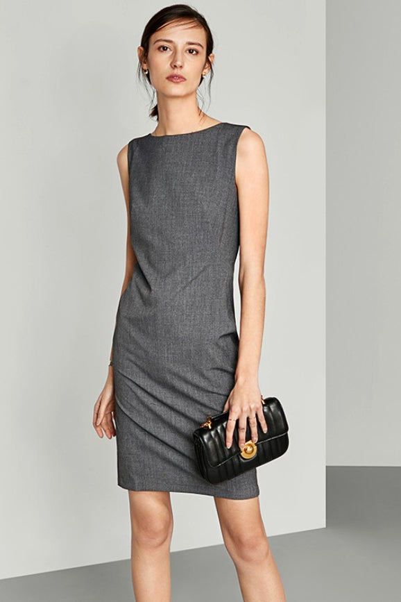 Stretch Lapel Sleeveless Slim Work Dress