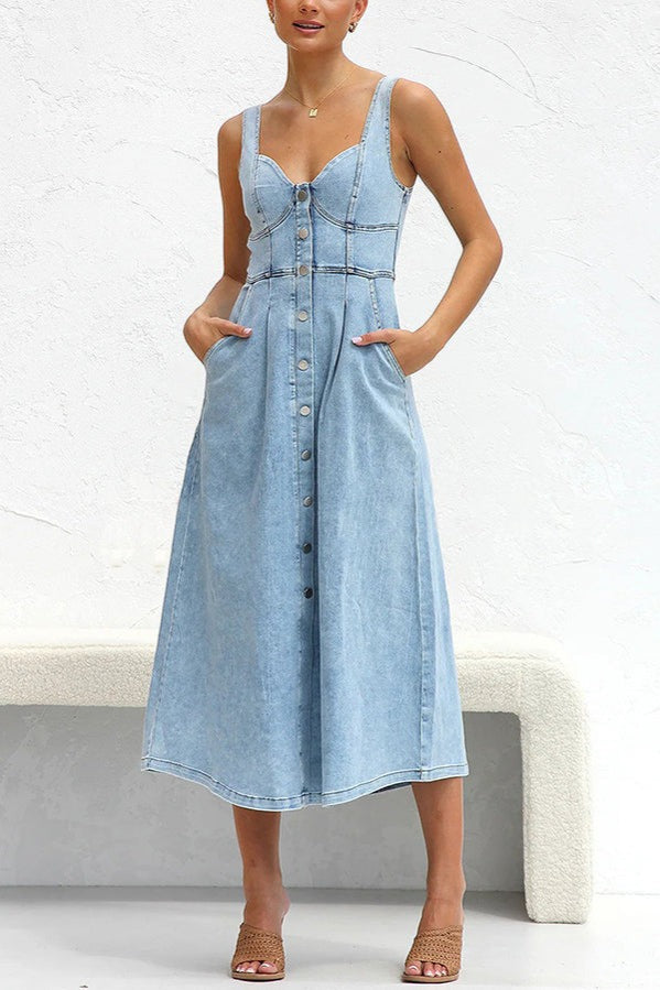 High Waist ALine Denim Dress