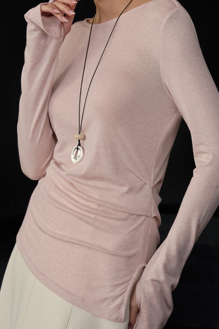 Stylish Wool Tencel Asymmetrical Hem Fitted Base Layer