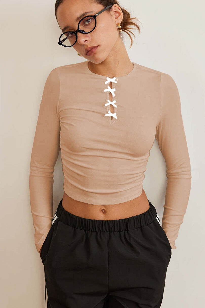 Elegant Solid Bowknot Cutout Slim Base Layer