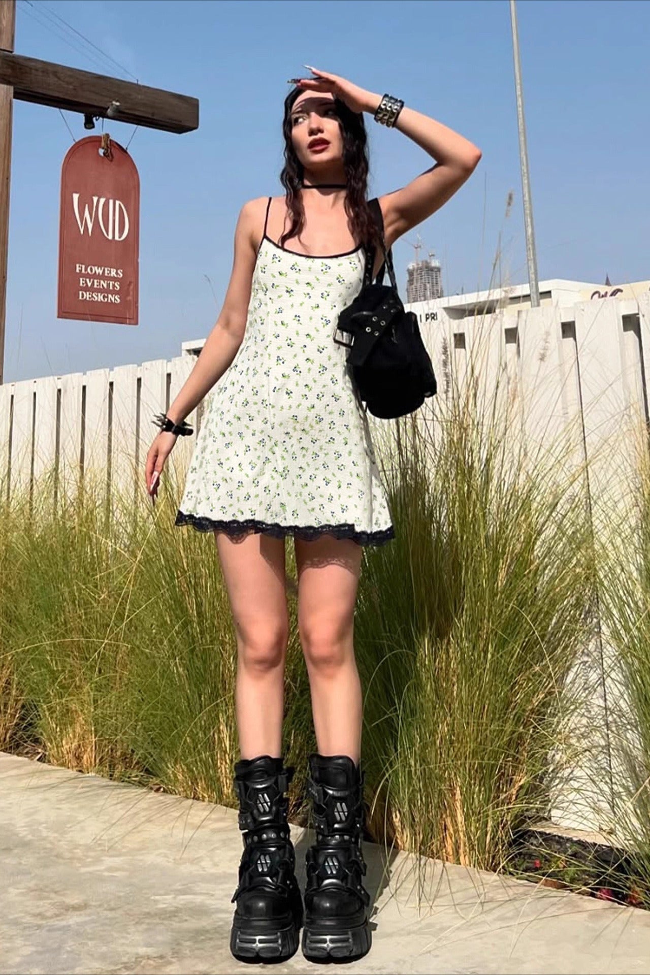 Floral Print Waist Cinch A Line Slip Dress