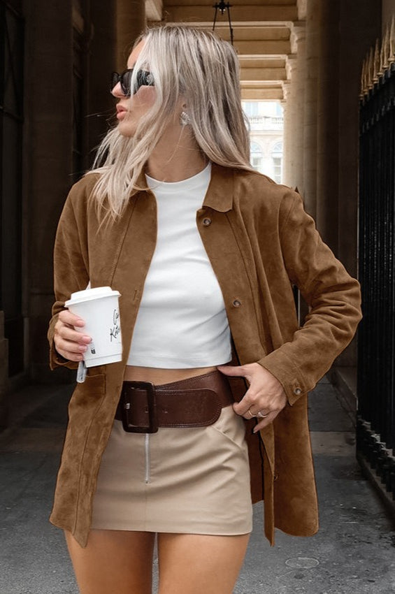 Maillard Brown Suede Loose Collared Jacket
