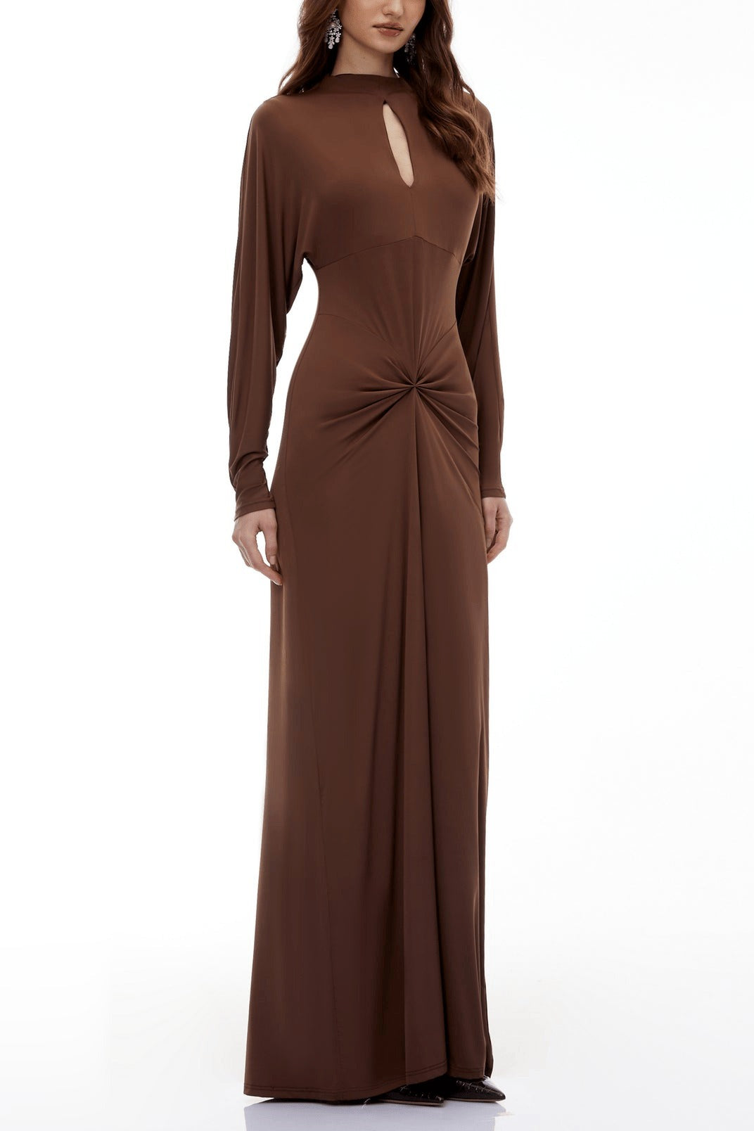 Elegant Fitted Simple Mock Neck Long Sleeve Party Dress