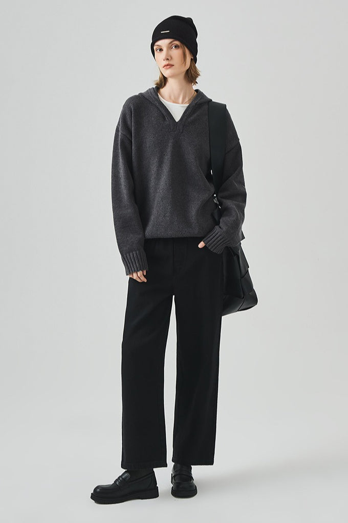 Slouchy VNeck Hooded Sweater