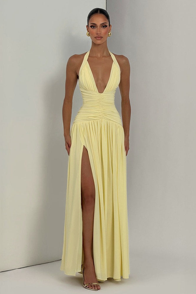 Halter Backless Slit Bodycon Party Dress