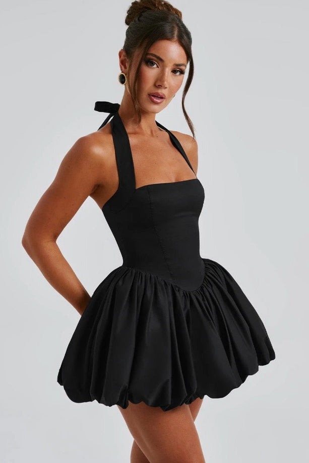 Halter Tie Bow Puffy Tulle Hem Mini Dress 10