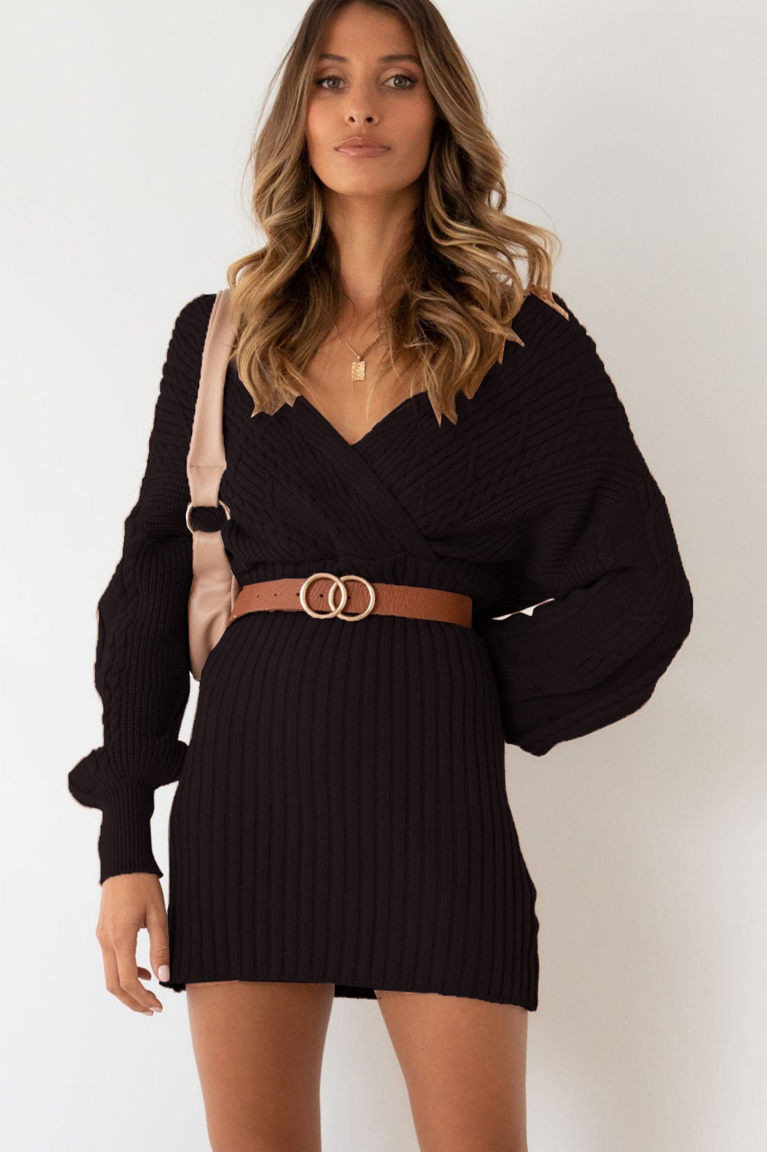Cable Knit V-Neck Bodycon Midi Dress 4