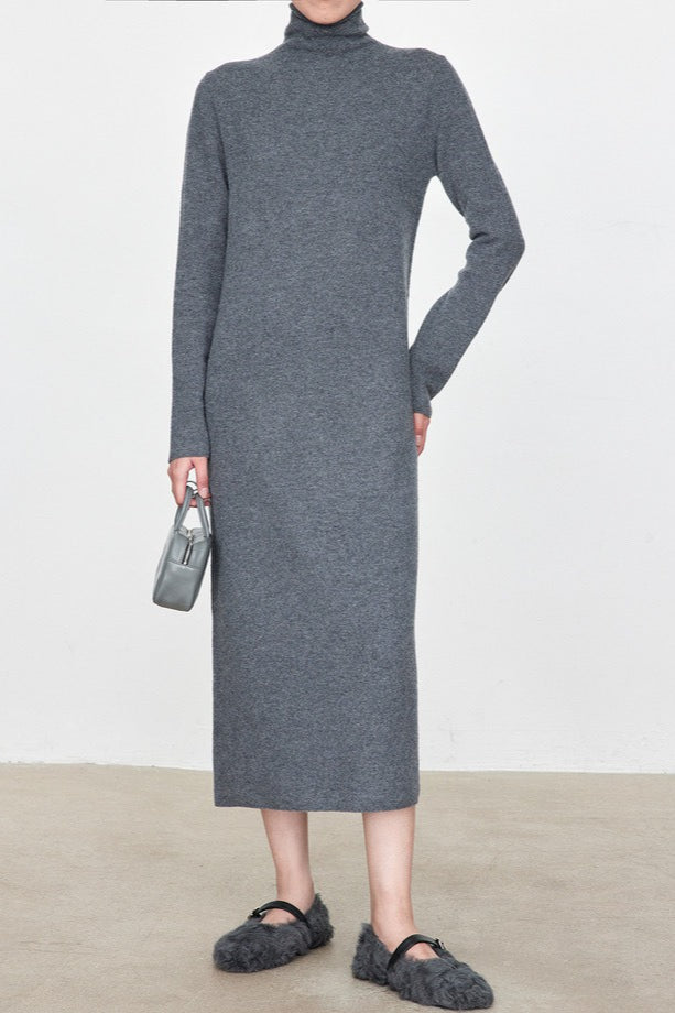 High Neck Flocked Slouchy Knit Dress 14