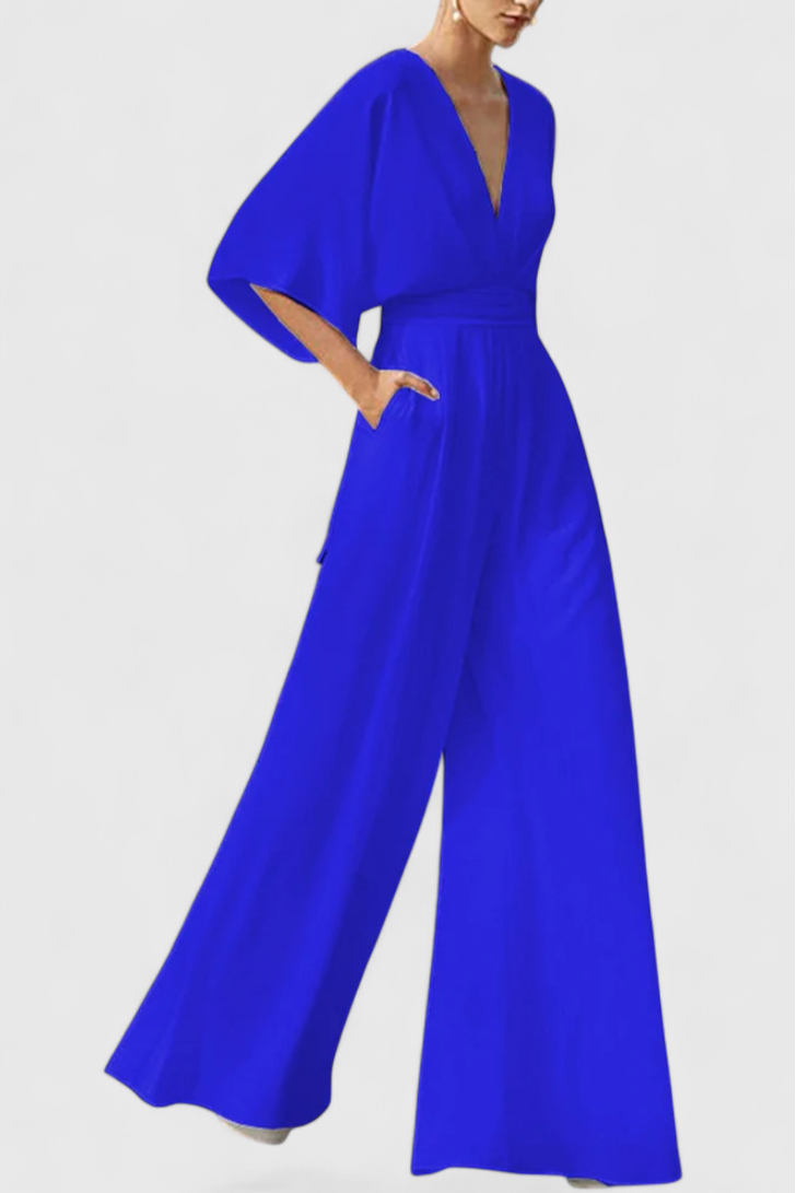 Deep V-Neck Cape Sleeve Wide Leg Jumpsuit 7