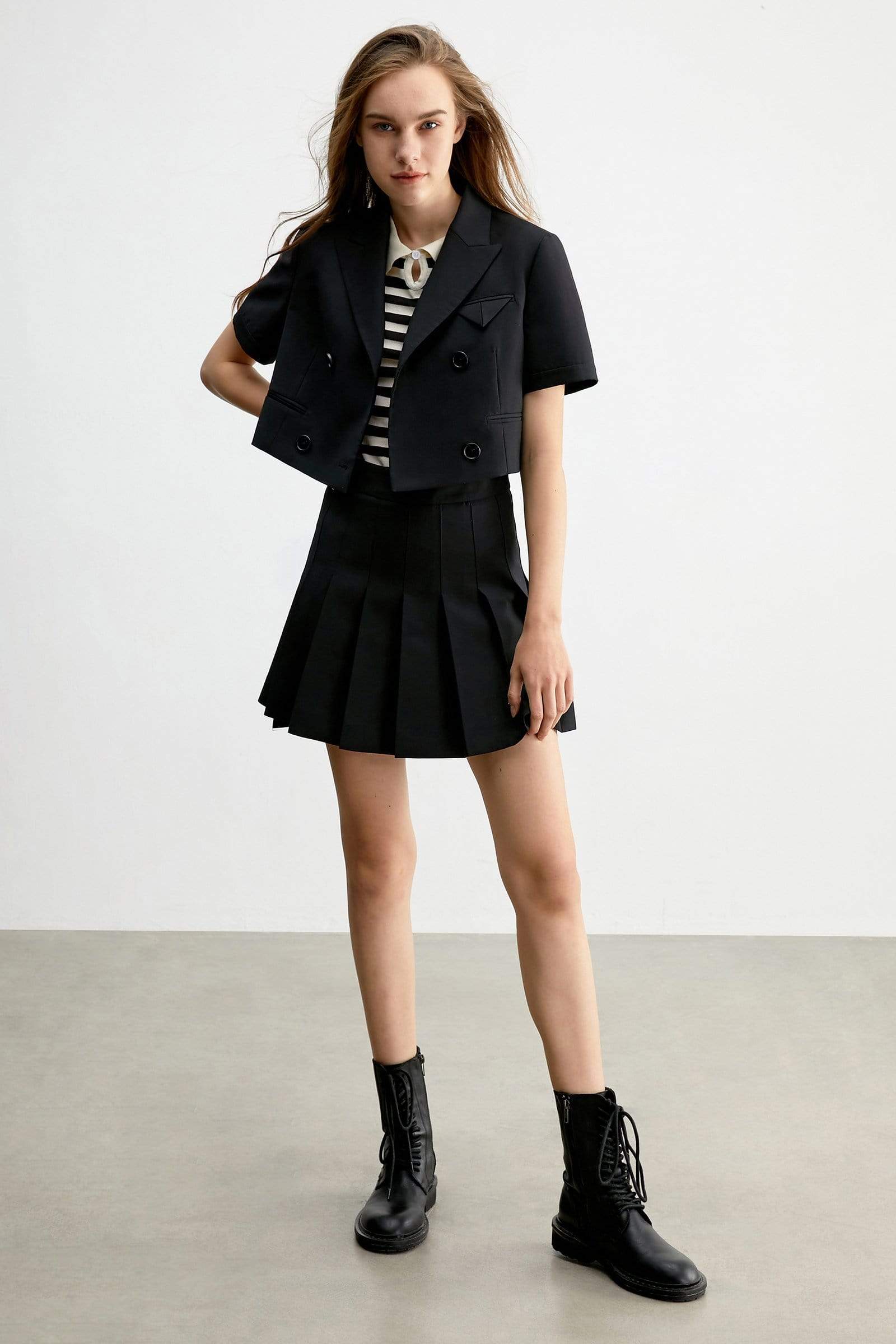 Charlize Black Pleated Skirt