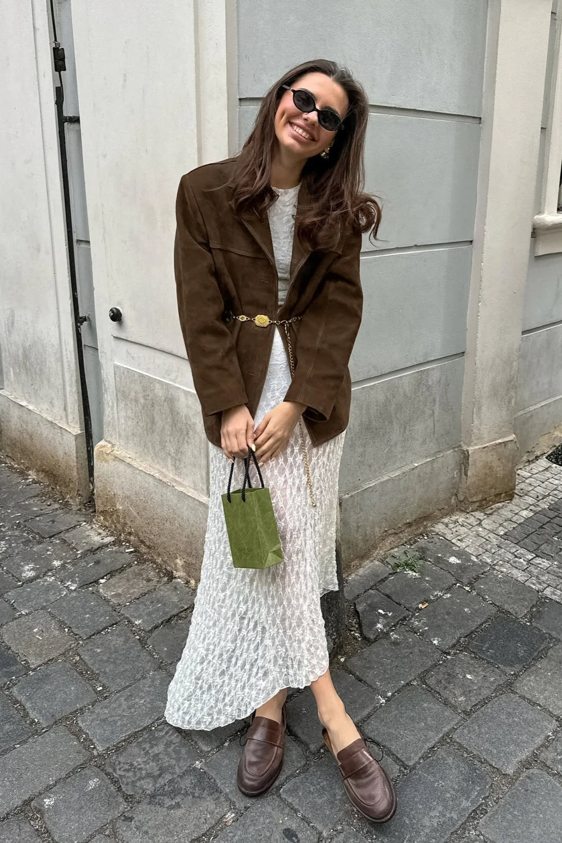 Brown SingleBreasted Suede Blazer