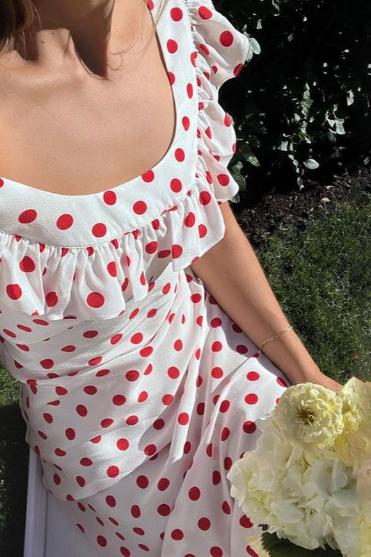 White Polka Dot Cami A-Line Ruffled Maxi Dress 2