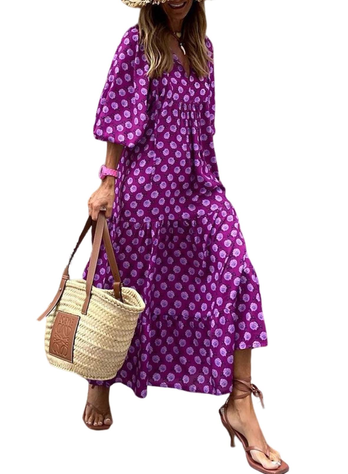 Puff Sleeve Floral Boho Maxi Dress