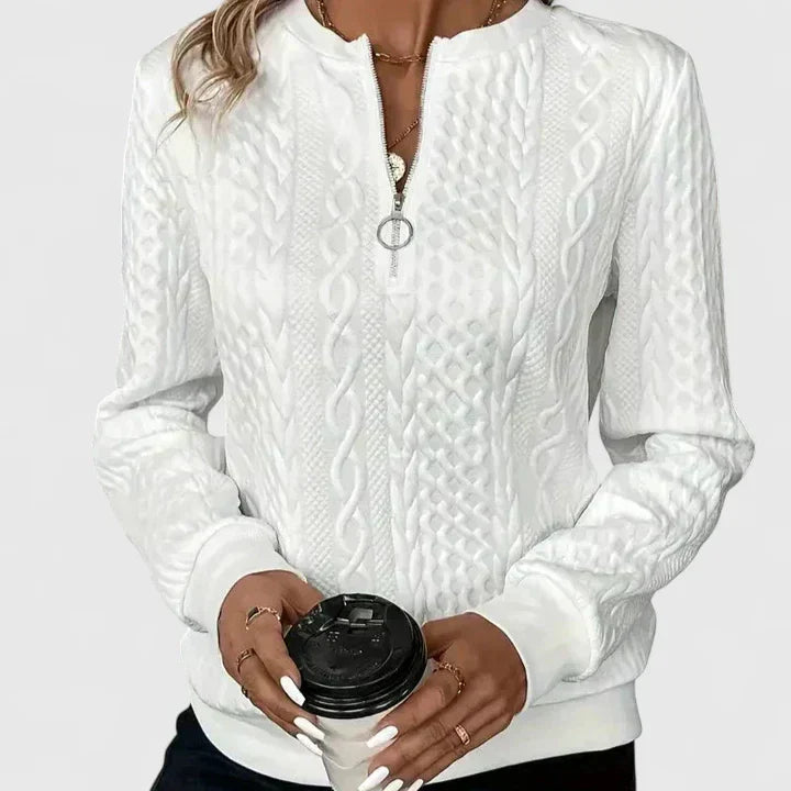 Quarter Zip Cable Knit Textured Long Sleeve Sweater
