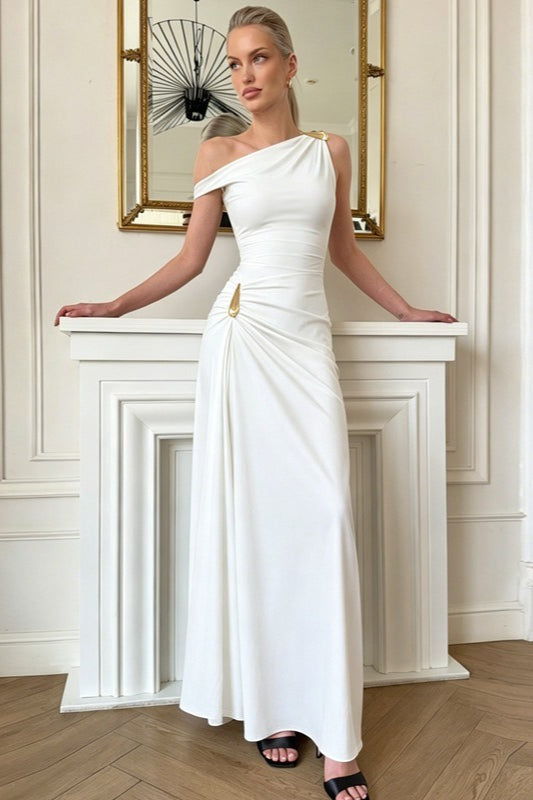 Sleeveless Asym Off Shoulder Slit Party Dress