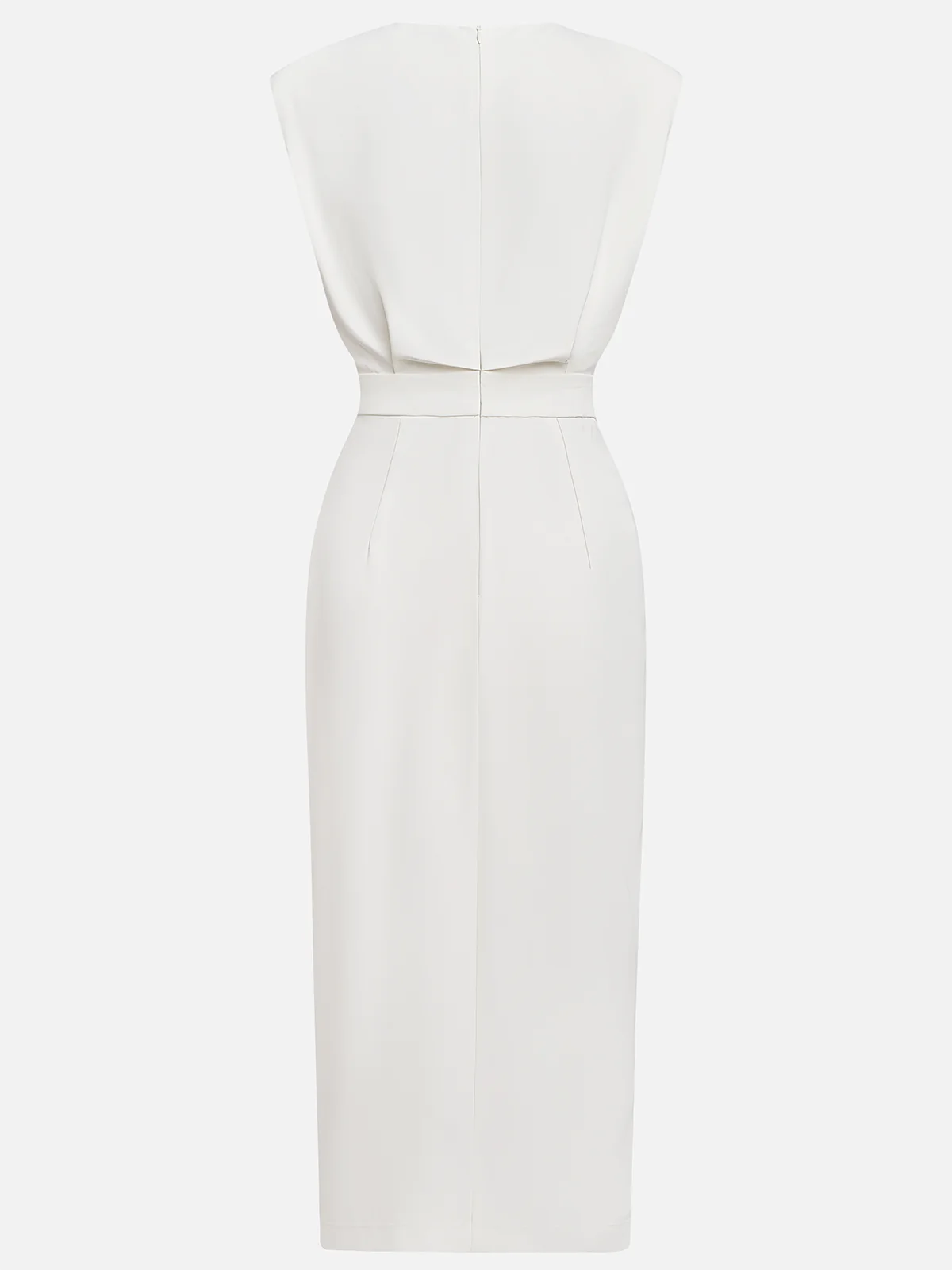Round Neck Sleeveless Button Slit Sheath Midi Dress