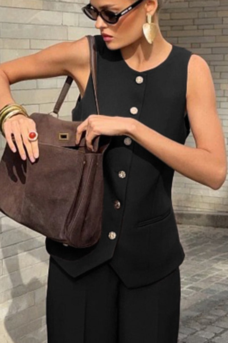 Blazer Vest Wide Leg High Waist Two Piece Work Set
