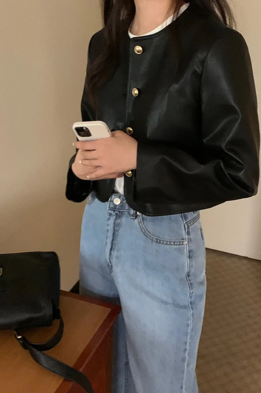Retro ONeck PU Leather Jacket