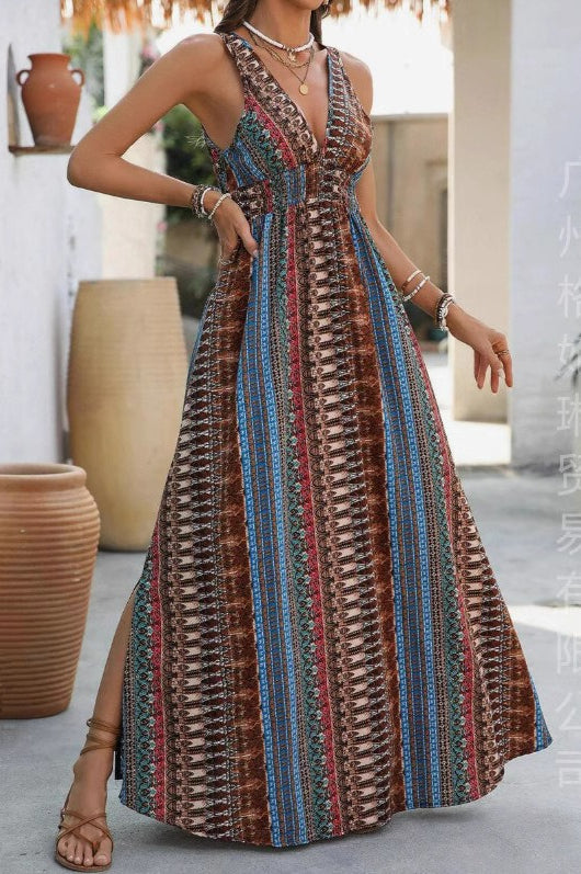 Chic V Neck Maxi Boho Dress