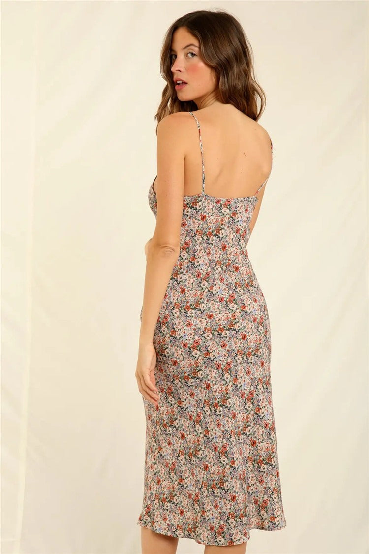 Spaghetti Strap Midi Slim Floral Dress